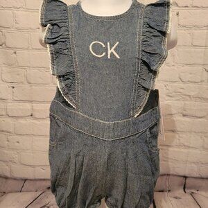 Calvin Klein Baby Girls Chambray Ruffle-Trim Romper